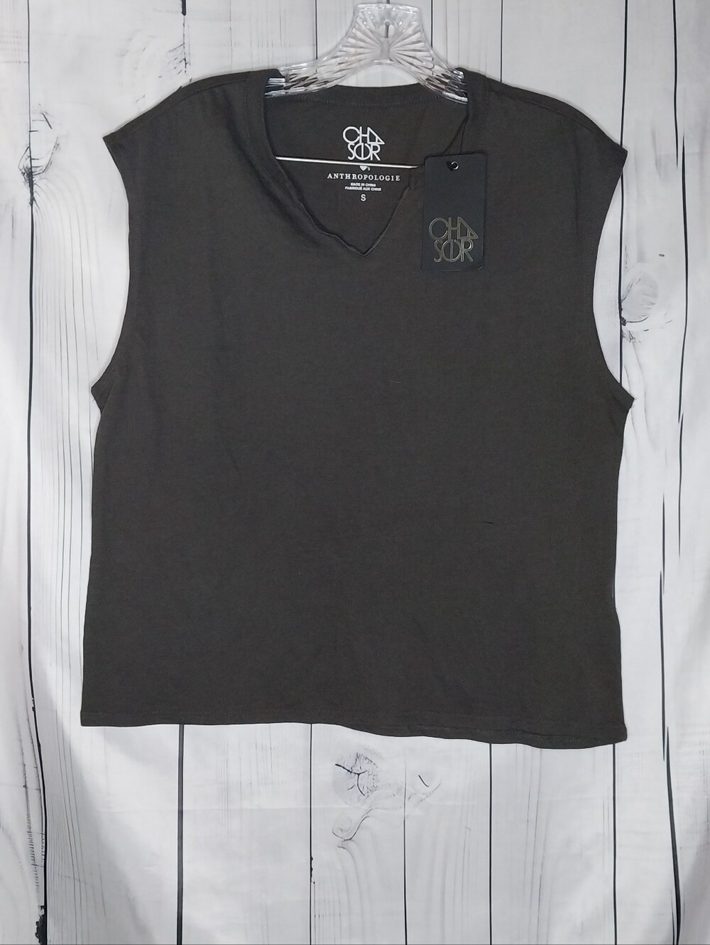 Chaser For Anthropologie Edgy Casual Boho Sleeveless V-Neck Tank Top - Charcoal